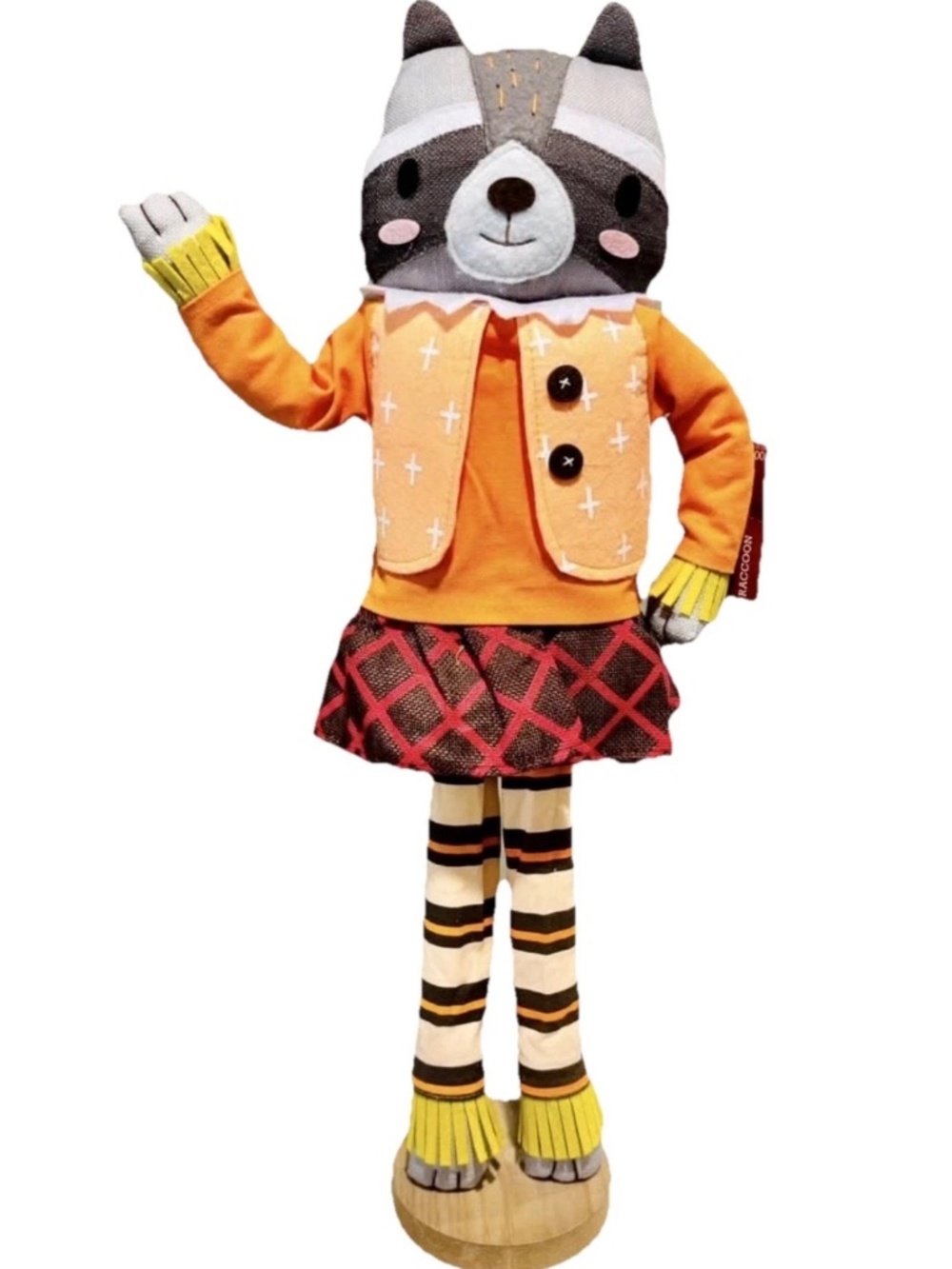 Spritz Harvest Racoon Scarecrow Posable Doll Fall Decor Free Standing Large 23”
